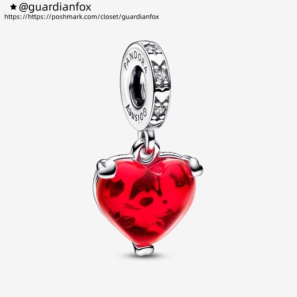 Pandora Disney Mickey & Minnie Mouse Kiss Red Murano Glass Dangle Charm - Picture 1 of 5